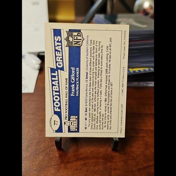 *FRANK GIFFORD*  1989 Swell Hand-Signed Auto  NEW YORK GIANTS - Picture 2 of 2